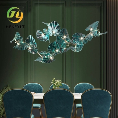Grande entrada de vidro do hotel da escadaria de Emerald Lotus Leaves Shape Chandelier For