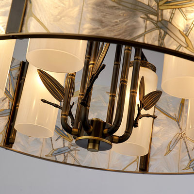 Da luz de bambu do candelabro da folha do esmalte suporte de cobre da lâmpada do vidro E14