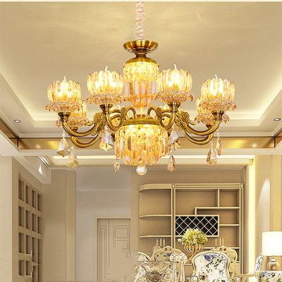 Sala de visitas interna que pendura o estilo moderno luxuoso de Crystal Pendant Light Glass Gold