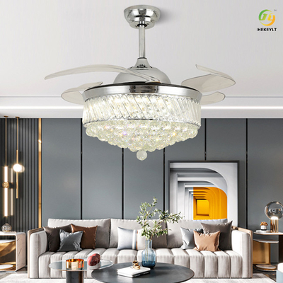 Crystal Ceiling Fan Light invisível luxuoso moderno pás do ventilador de 42 polegadas 4 para a sala de jantar