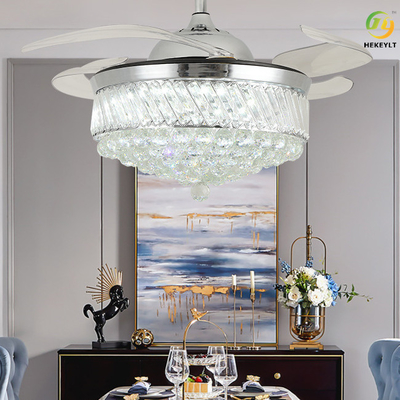 Crystal Ceiling Fan Light invisível luxuoso moderno pás do ventilador de 42 polegadas 4 para a sala de jantar