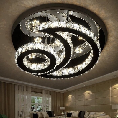 Espaço livre moderno de aço inoxidável luxuoso Crystal Round Ceiling Light da luz de teto do diodo emissor de luz