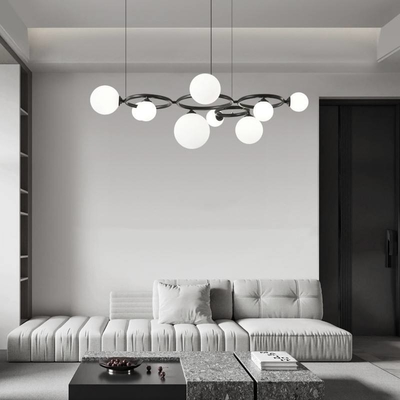 Modern Luxury Simple Glass Ball Ring Lustreiro LED Quarto de Dormitório Cobre Sala de estar Pendente Decorativo