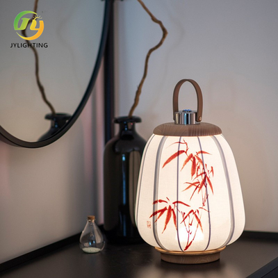 Retro estilo chinês Lanterna moderna Pendente Toque pintado à mão Luz noturna variável Linho de madeira