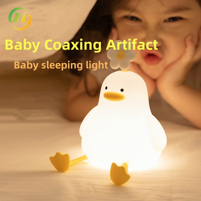 Kawaii decoração do quarto temporizador de bebê luz noturna USB recarregável Lâmpada de pato fofinho silicone Dimmable Flor Lâmpada de pato noturna