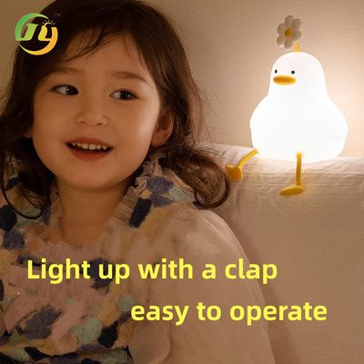 Kawaii decoração do quarto temporizador de bebê luz noturna USB recarregável Lâmpada de pato fofinho silicone Dimmable Flor Lâmpada de pato noturna