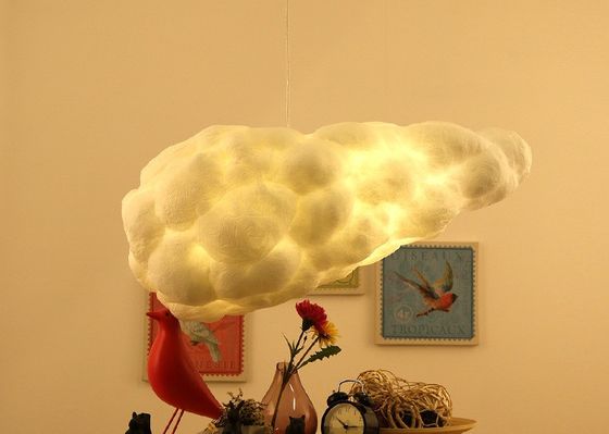2 luz material de seda do pendente da nuvem branca do parafuso das cabeças E27 100cm moderna