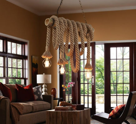Luz de vidro de bambu do pendente da corda do cânhamo para salas de visitas