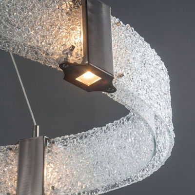 De aço inoxidável escovado moderno da luz de vidro dobro do pendente de Crystal Ring G9